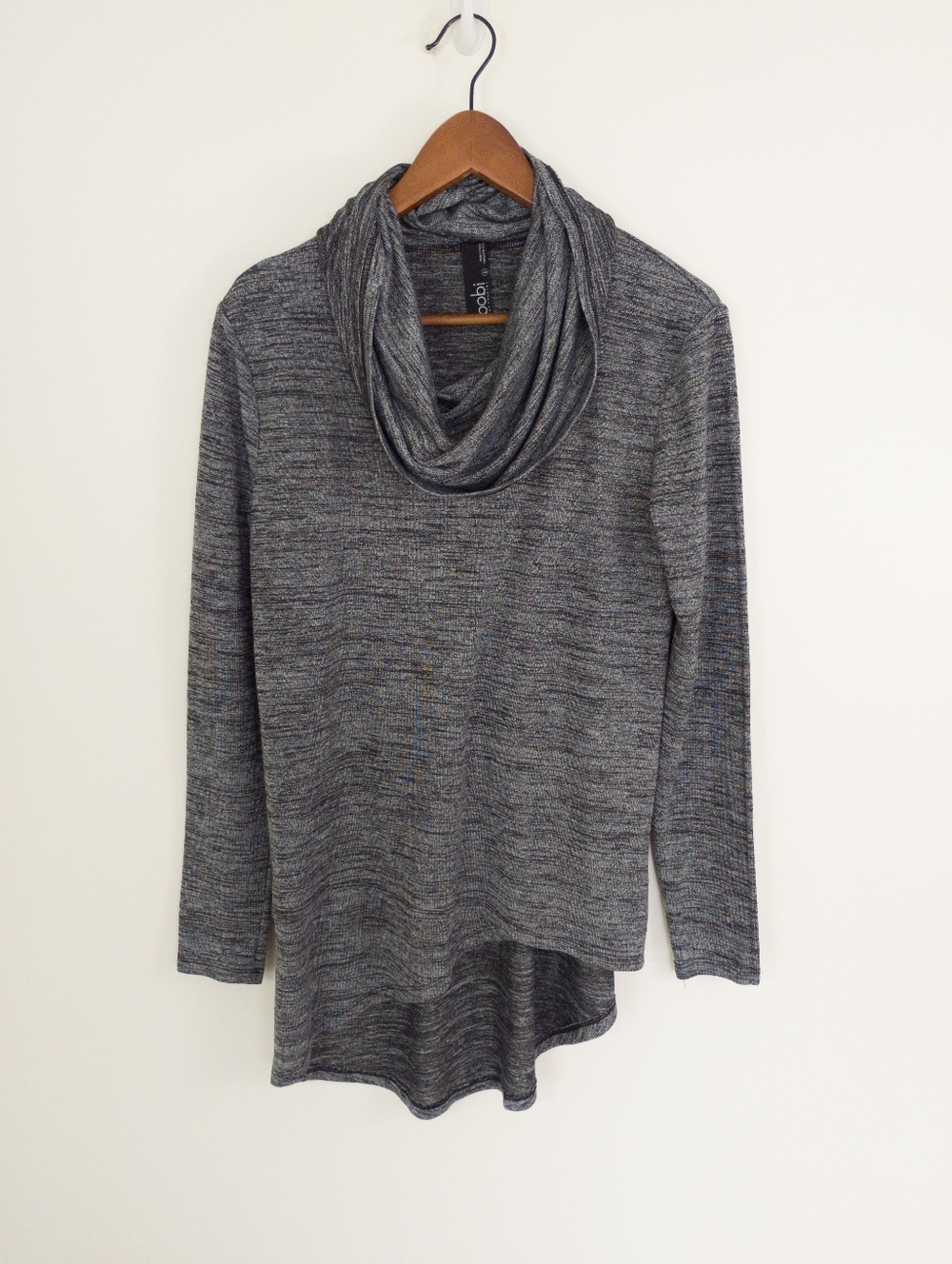 Bobi Los Angeles Gray Marled Long Sleeve Cowl Neck High Low Tunic Top Size Large